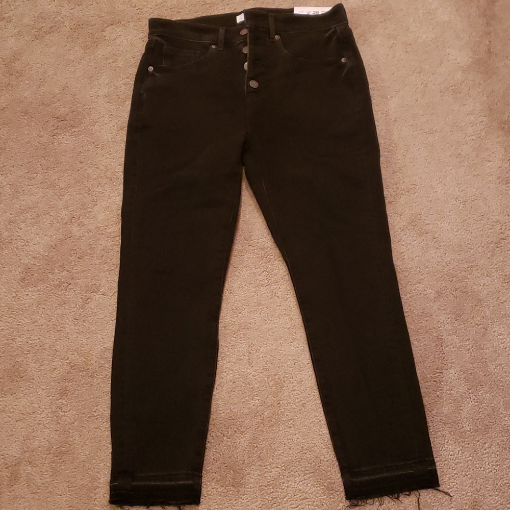 Loft Skinny Black Cropped Button Fly Jeans 6P